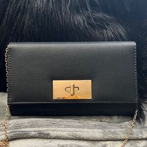 Elegant Black Clutch with Gold Accents